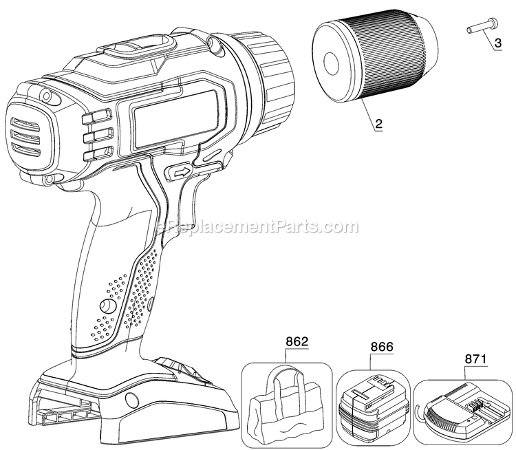 Porter Cable PC180DK-2 (Type 2) Cordless Drill Power Tool Page A Diagram